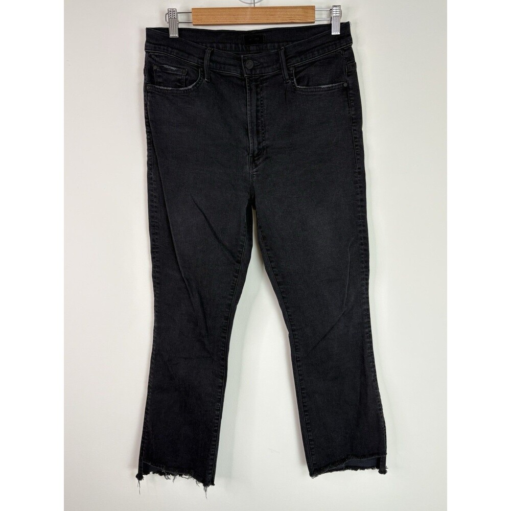 Mother Insider Crop Kick Flare Step Fray Jeans (Sz 31) Washed Black High Rise